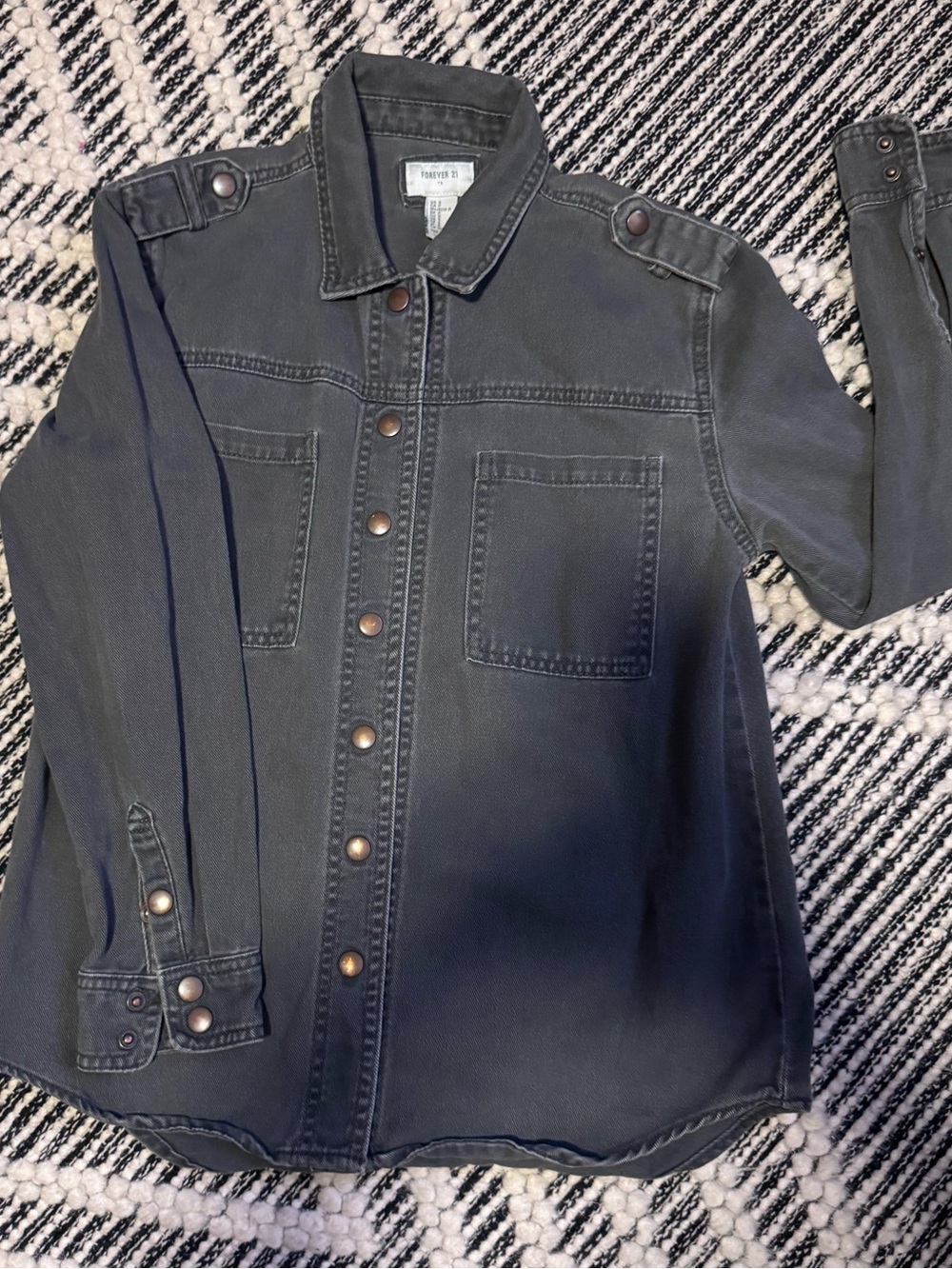 Forever 21 Charcoal Gray Button-Front Jean Jacket